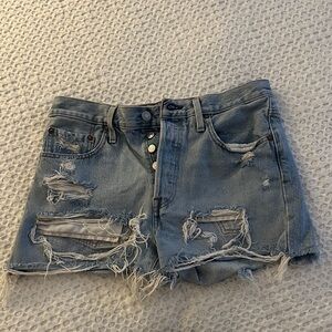Levi's Light Blue Distressed Denim Shorts